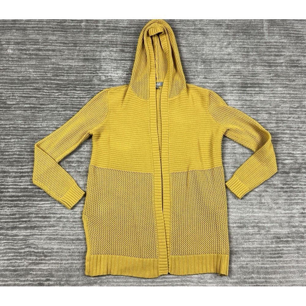 Marled Reunited Clothing Sweater Womens Medium Yellow‎ Open Front Hooded